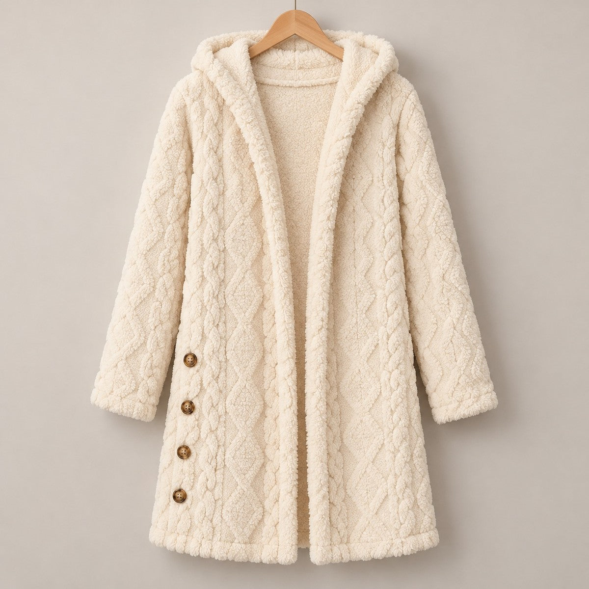 DoubleSoft Hooded Fleece Cardigan Coat - White