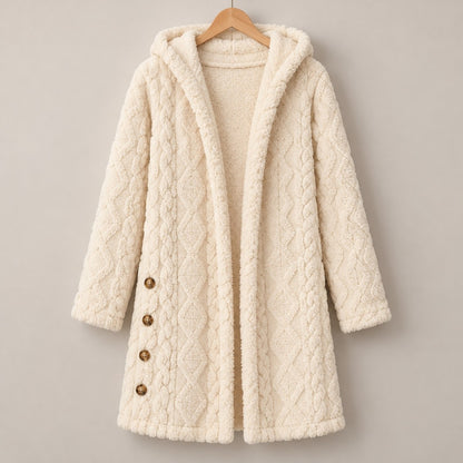DoubleSoft Hooded Fleece Cardigan Coat - White