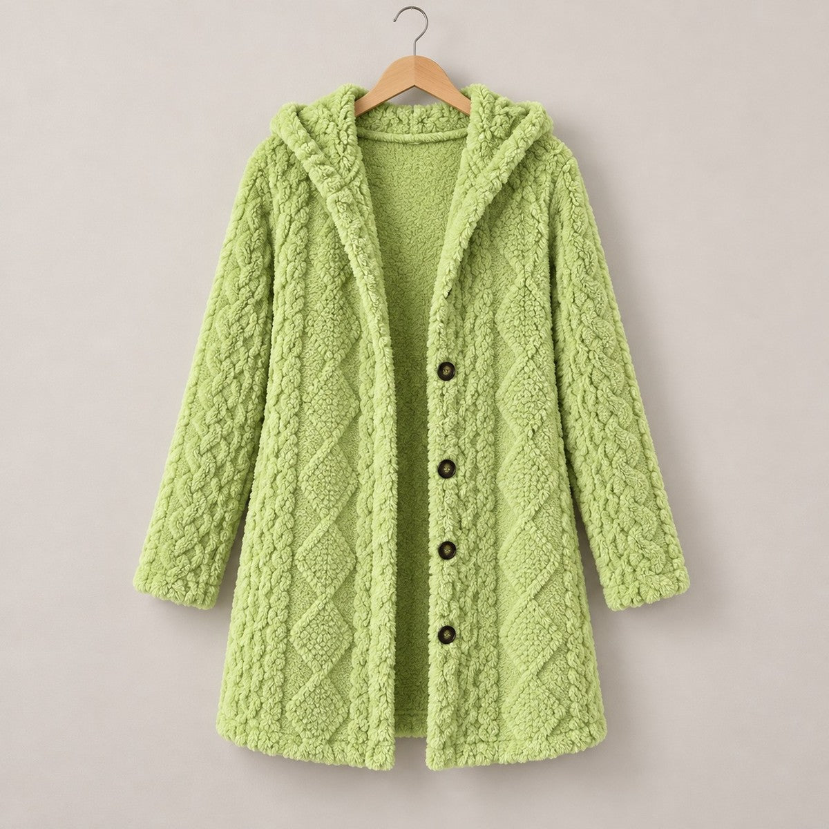 DoubleSoft Hooded Fleece Cardigan Coat - Yellow Green