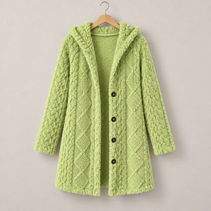 DoubleSoft Hooded Fleece Cardigan Coat - Yellow Green