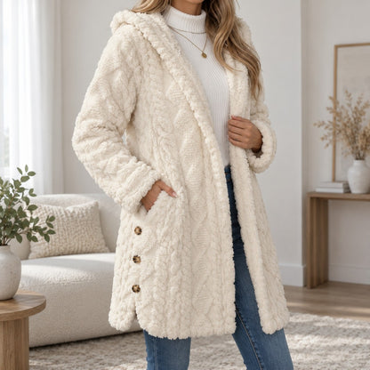 DoubleSoft Hooded Fleece Cardigan Coat - detail
