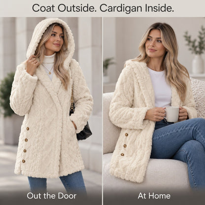 DoubleSoft Hooded Fleece Cardigan Coat - fit_demo