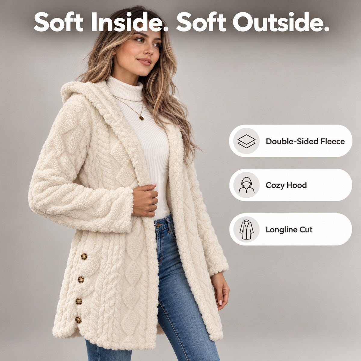 DoubleSoft Hooded Fleece Cardigan Coat - hero_info