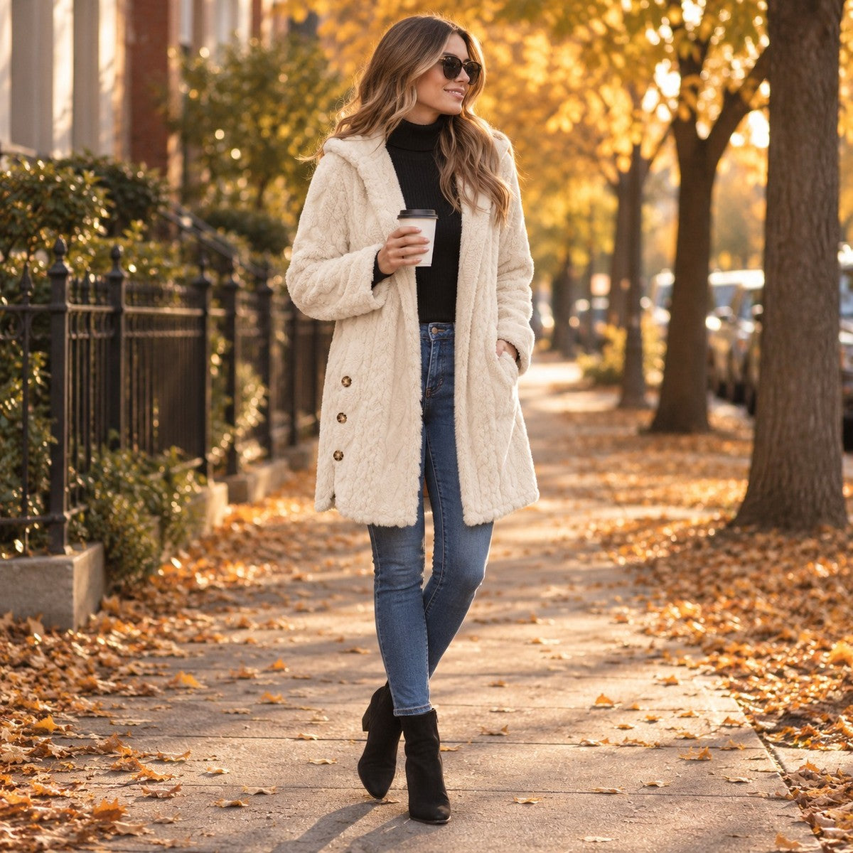 DoubleSoft Hooded Fleece Cardigan Coat - lifestyle