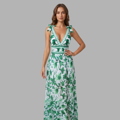 Elegant Floral One-Piece Swimsuit with Chiffon Skirt Set