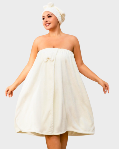 Plus Size Adjustable Bath Skirt & Quick-Dry Cap Set