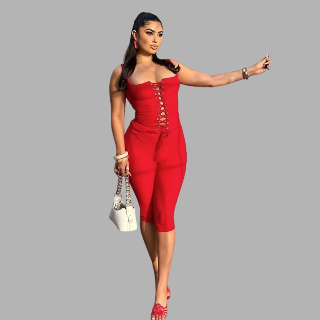 Scarlet Muse Lace-Up Romper