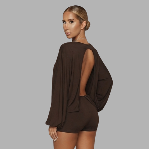 Backless Long-Sleeve Romper