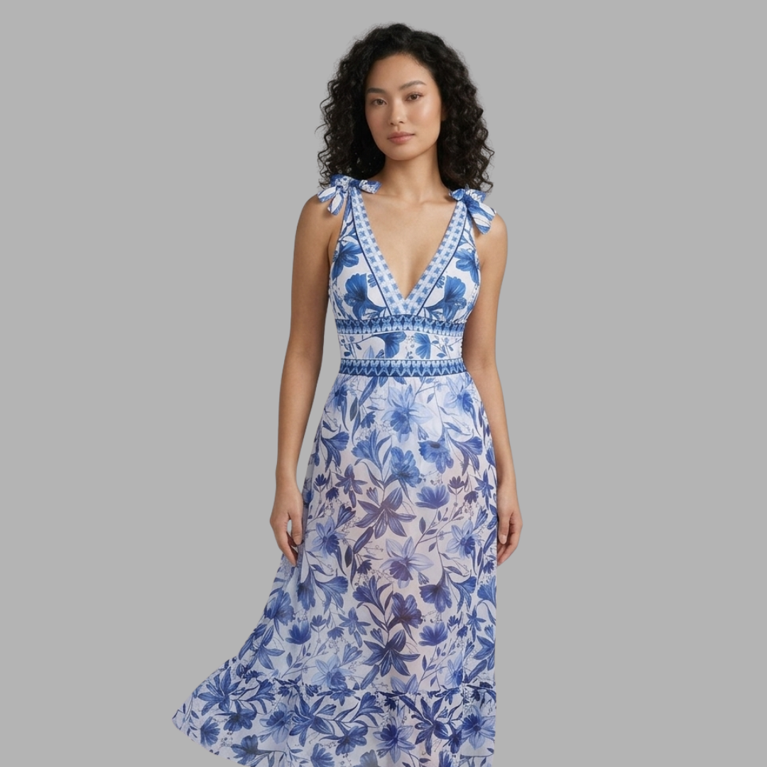 Elegant Floral One-Piece Swimsuit with Chiffon Skirt Set
