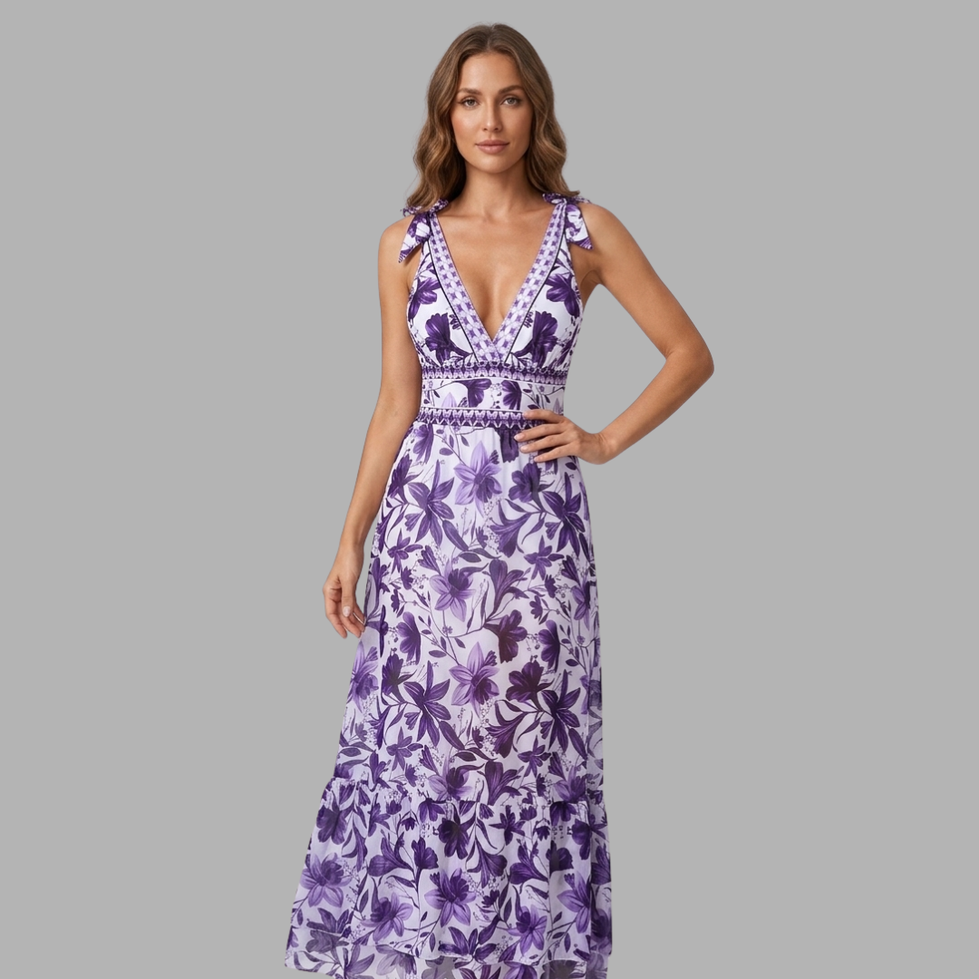 Elegant Floral One-Piece Swimsuit with Chiffon Skirt Set