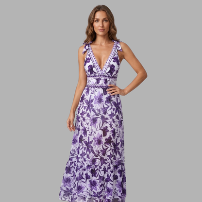 Elegant Floral One-Piece Swimsuit with Chiffon Skirt Set