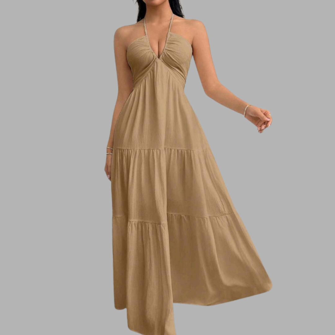 Lunerva Backless Halter Maxi Dress | Tiered Flow Slip Dress Lunerva Backless Halter Maxi Dress | Tiered Flow Slip Dress
