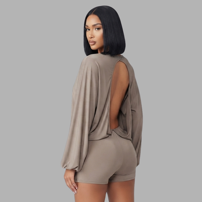 Backless Long-Sleeve Romper