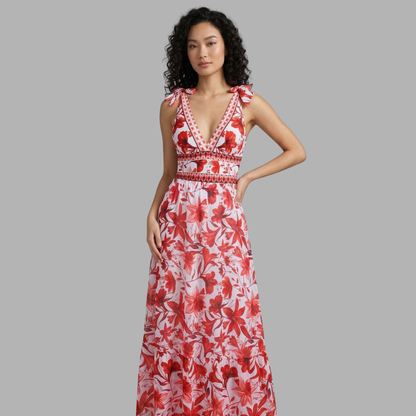 Elegant Floral One-Piece Swimsuit with Chiffon Skirt Set