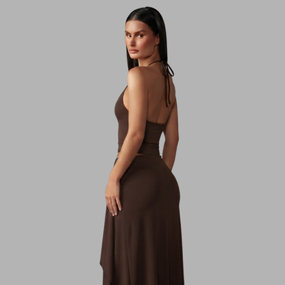 Mocha Halter Skirt Set