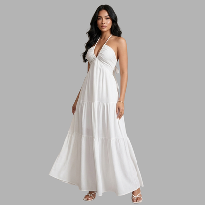 Lunerva Backless Halter Maxi Dress | Tiered Flow Slip Dress Lunerva Backless Halter Maxi Dress | Tiered Flow Slip Dress