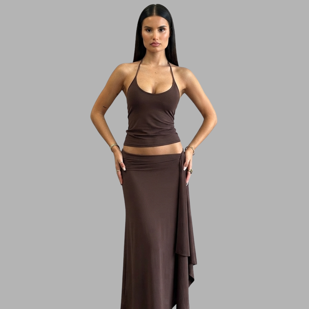 Mocha Halter Skirt Set