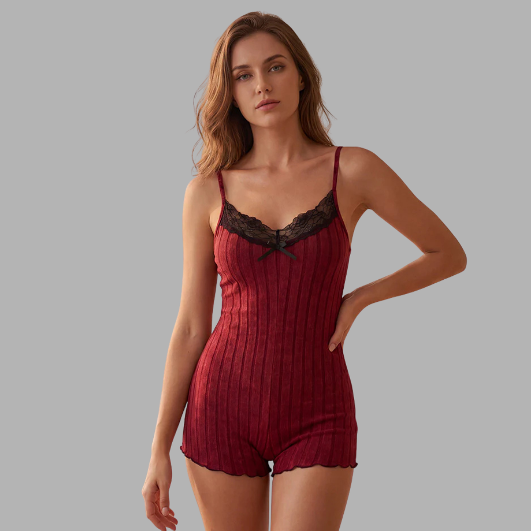 LaceTrim Ribbed Lounge Romper