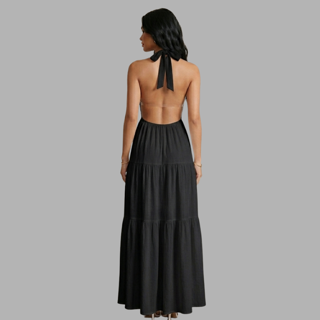 Lunerva Backless Halter Maxi Dress | Tiered Flow Slip Dress Lunerva Backless Halter Maxi Dress | Tiered Flow Slip Dress