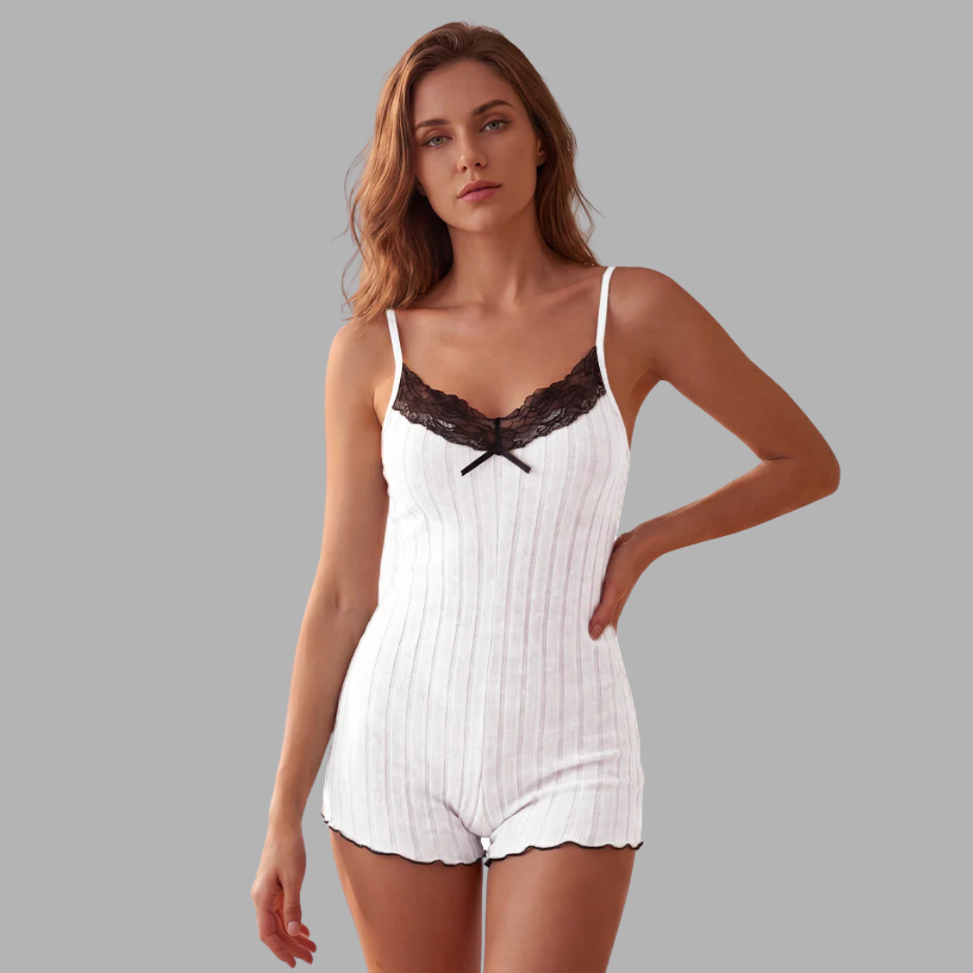 LaceTrim Ribbed Lounge Romper