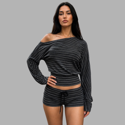 StripeMuse One-Shoulder Set