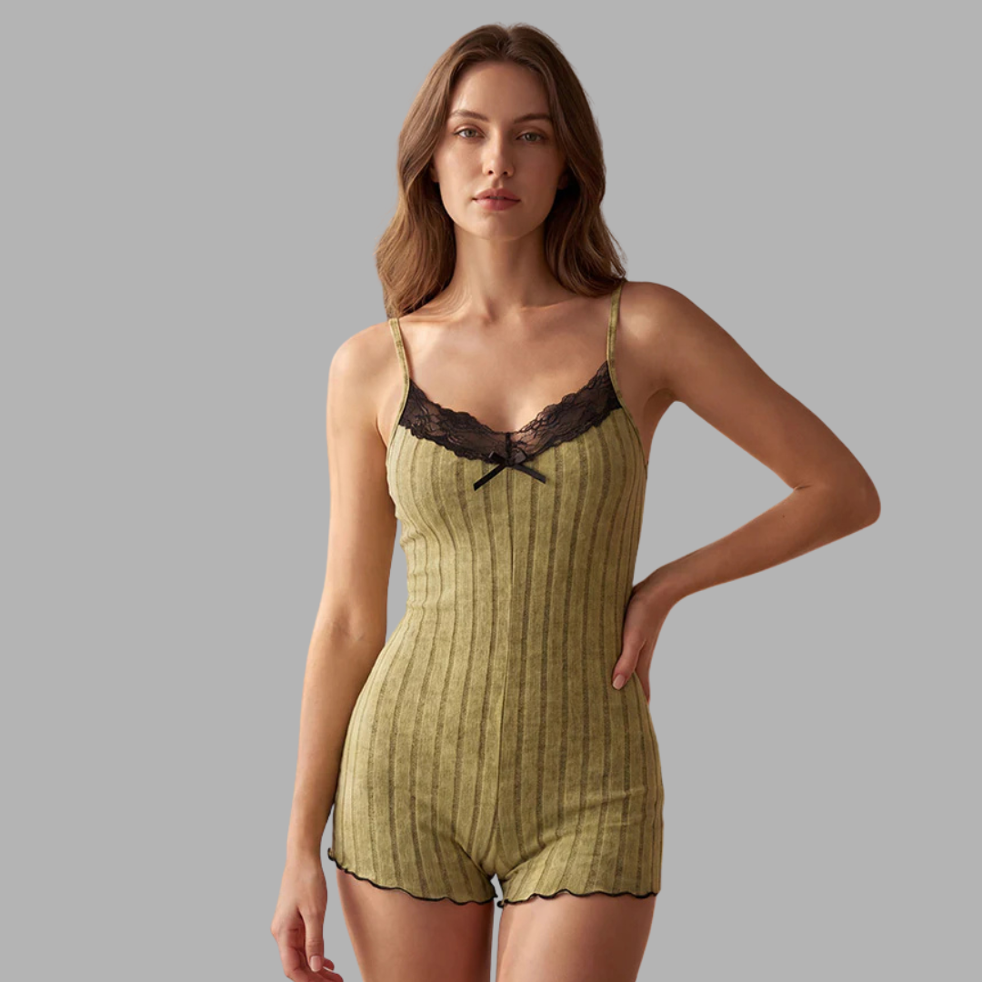 LaceTrim Ribbed Lounge Romper