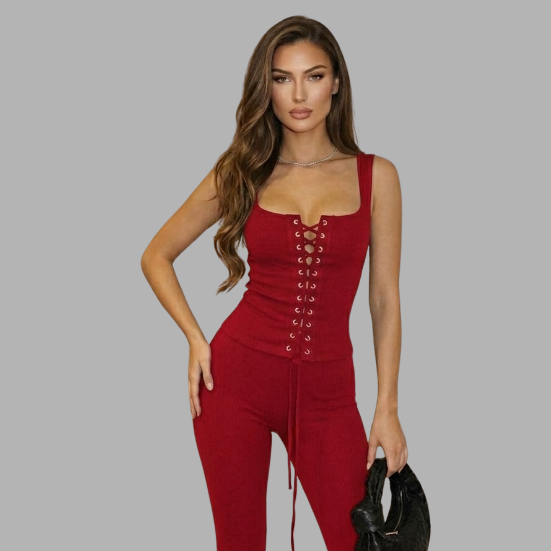 Scarlet Muse Lace-Up Romper