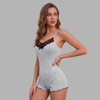 LaceTrim Ribbed Lounge Romper