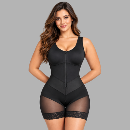 Zip-Front Sculpting Mesh Bodysuit