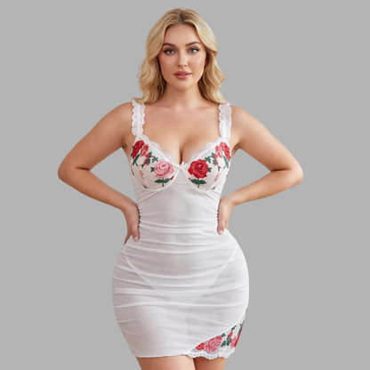 Sheer Rose Lace Babydoll Dress