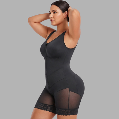 Zip-Front Sculpting Mesh Bodysuit