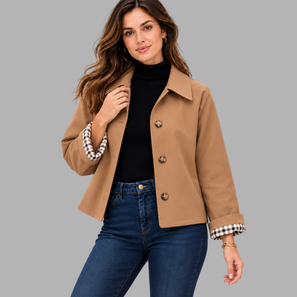 Cropped Plaid-Lined Trench Jacket