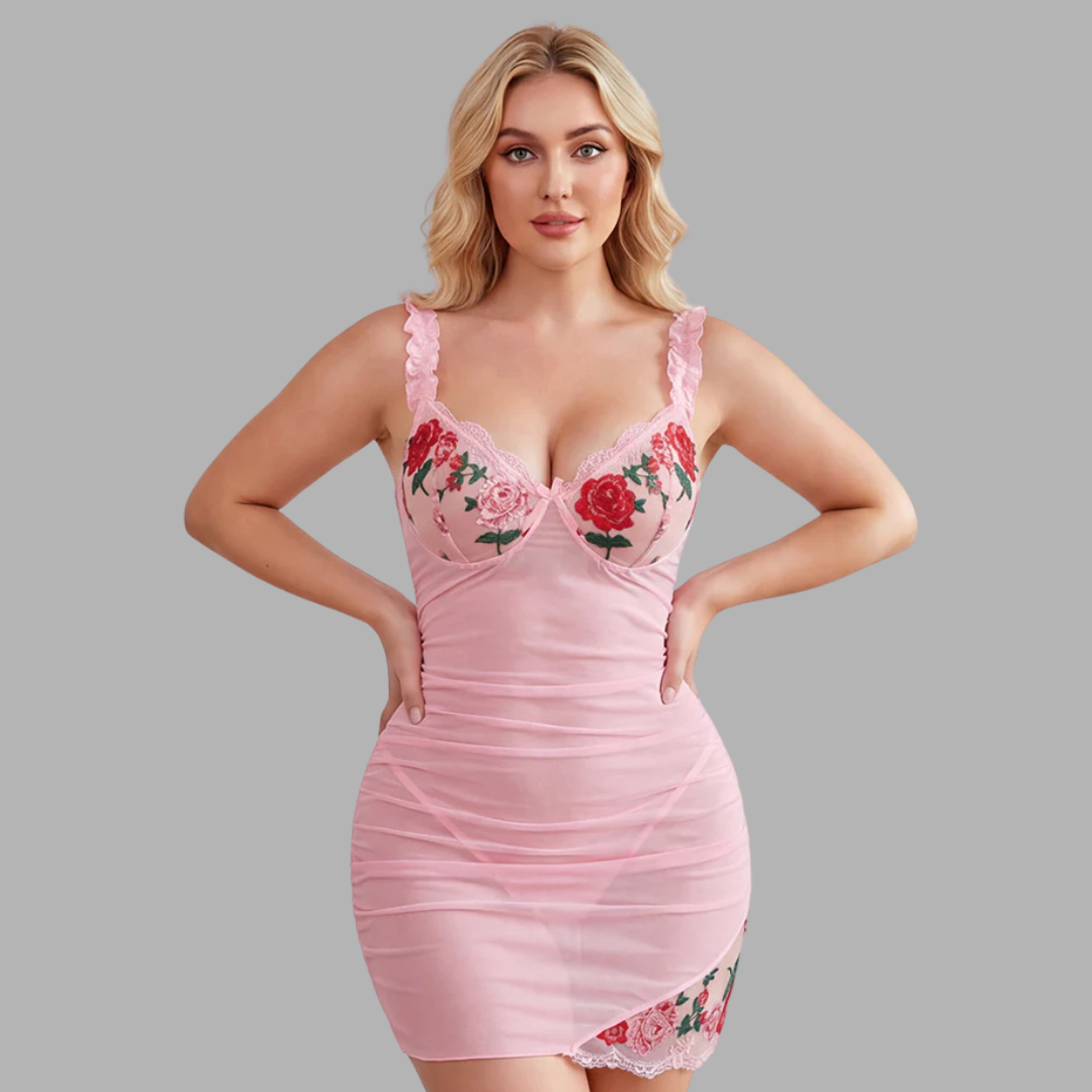 Sheer Rose Lace Babydoll Dress