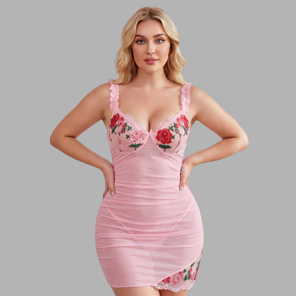 Sheer Rose Lace Babydoll Dress