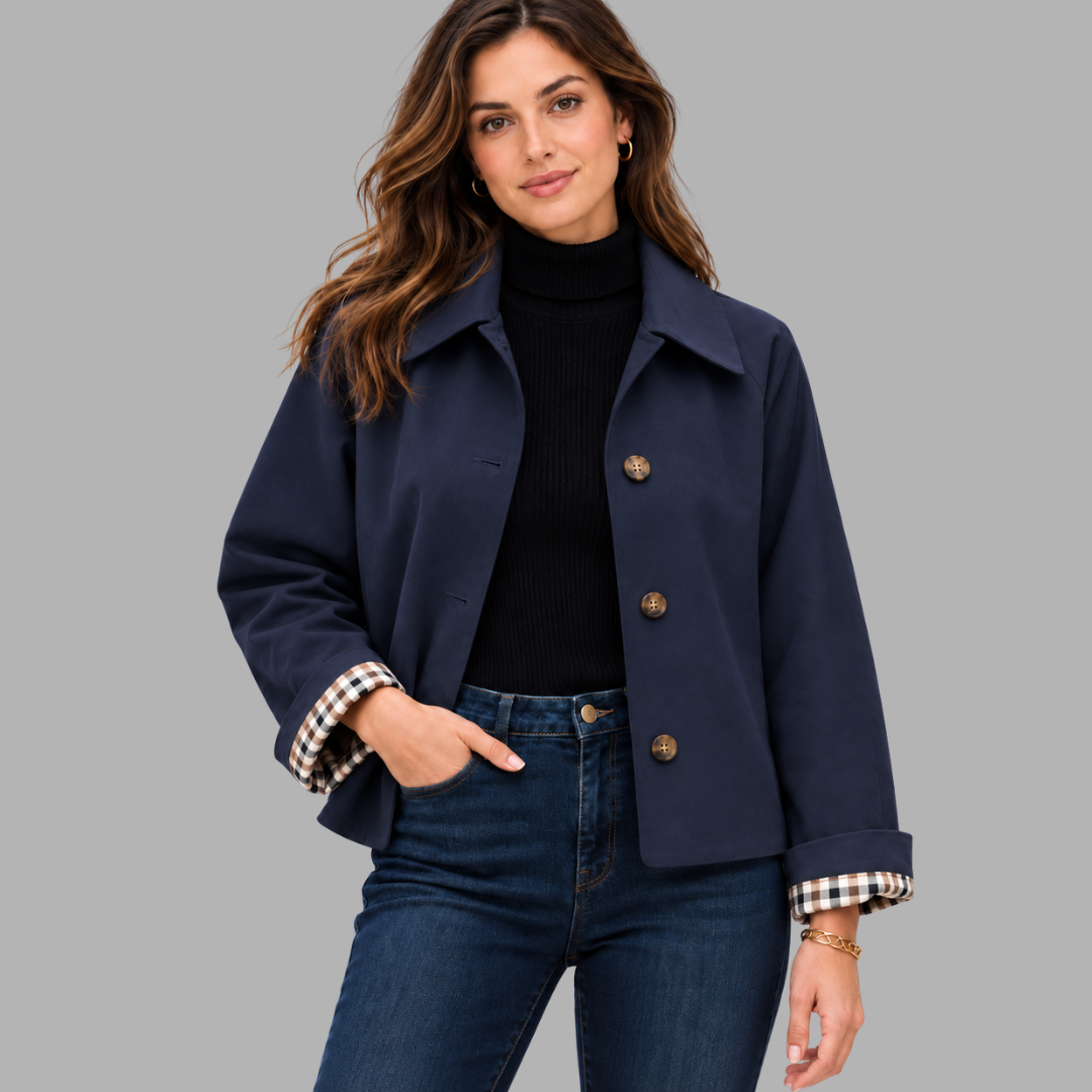 Cropped Plaid-Lined Trench Jacket