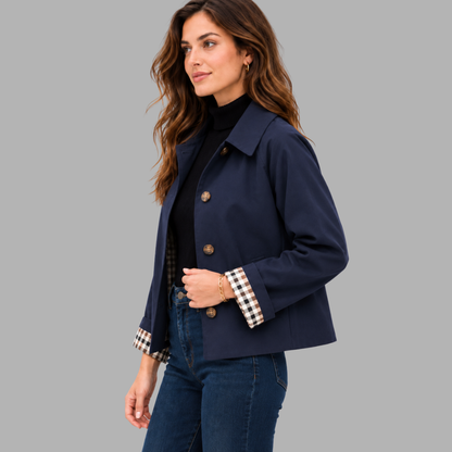 Cropped Plaid-Lined Trench Jacket