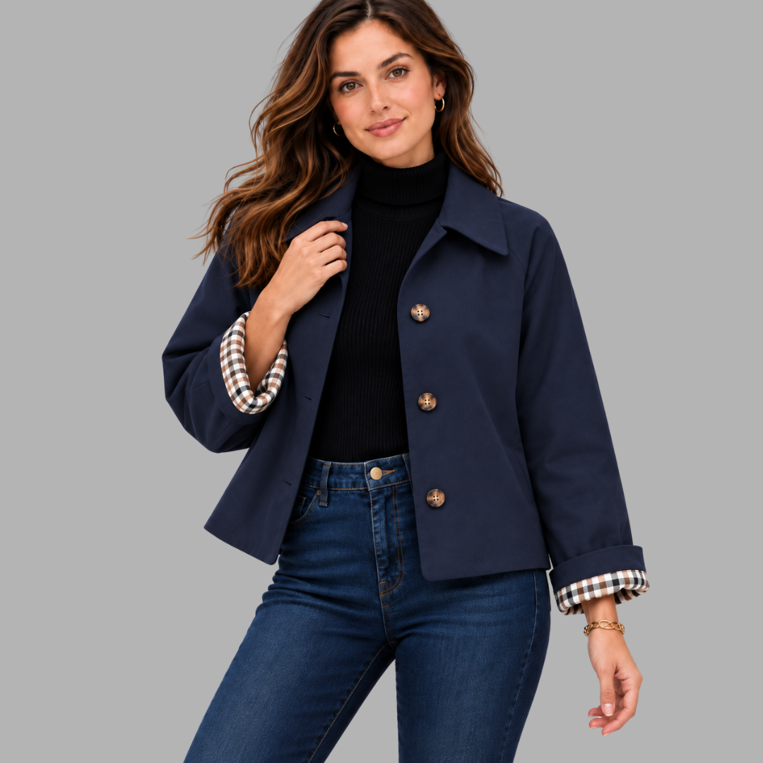 Cropped Plaid-Lined Trench Jacket