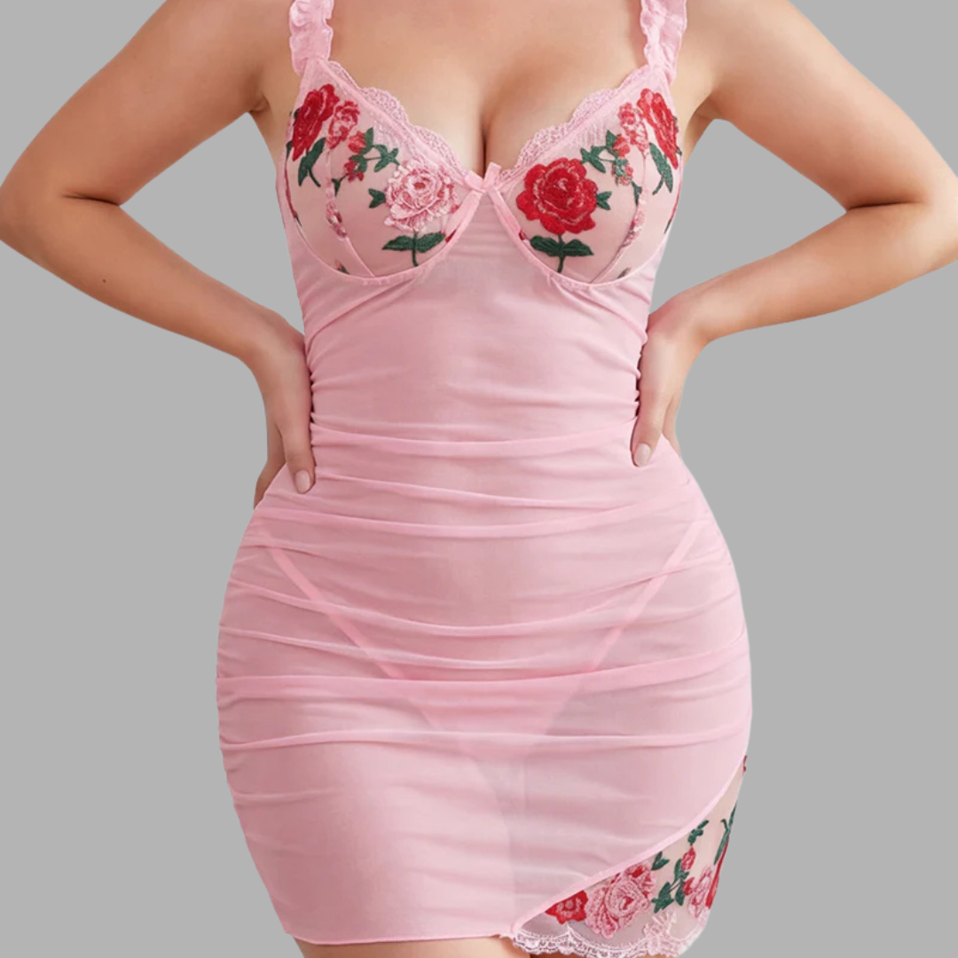 Sheer Rose Lace Babydoll Dress