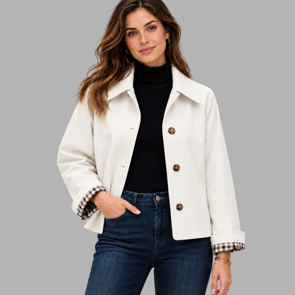 Cropped Plaid-Lined Trench Jacket