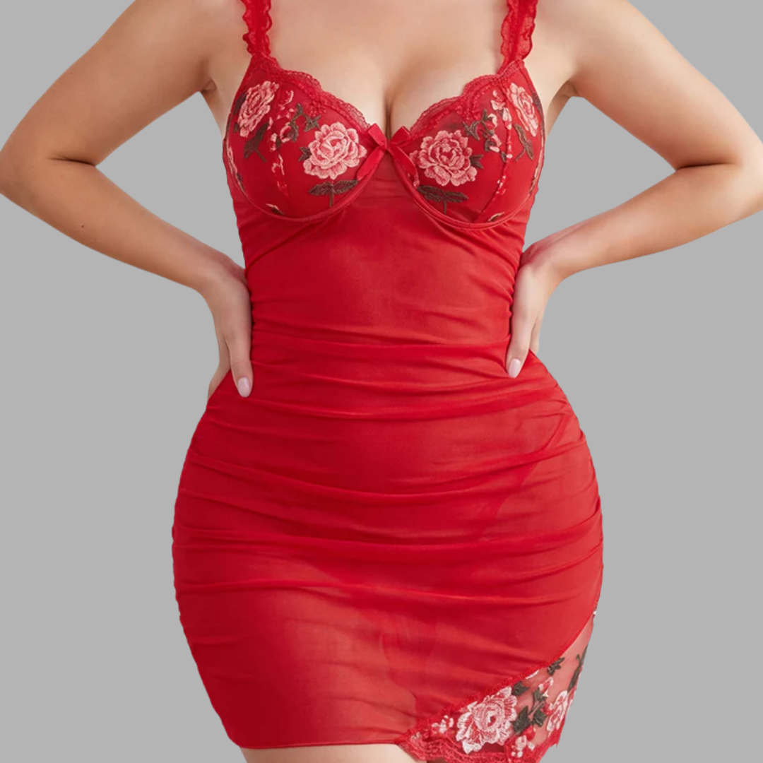 Sheer Rose Lace Babydoll Dress