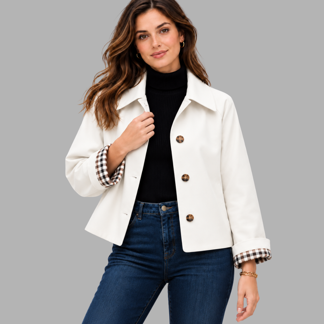 Cropped Plaid-Lined Trench Jacket