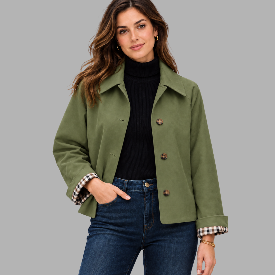 Cropped Plaid-Lined Trench Jacket