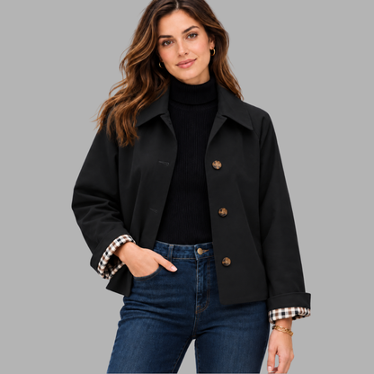 Cropped Plaid-Lined Trench Jacket