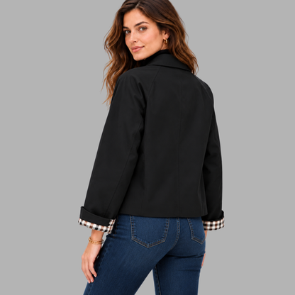 Cropped Plaid-Lined Trench Jacket