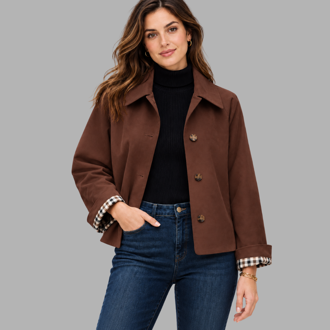 Cropped Plaid-Lined Trench Jacket