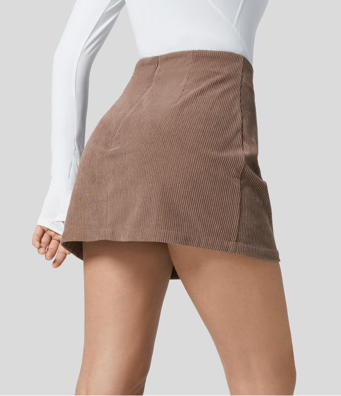 High Waisted Corduroy A Line Mini Skirt