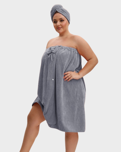 Plus Size Adjustable Bath Skirt & Quick-Dry Cap Set