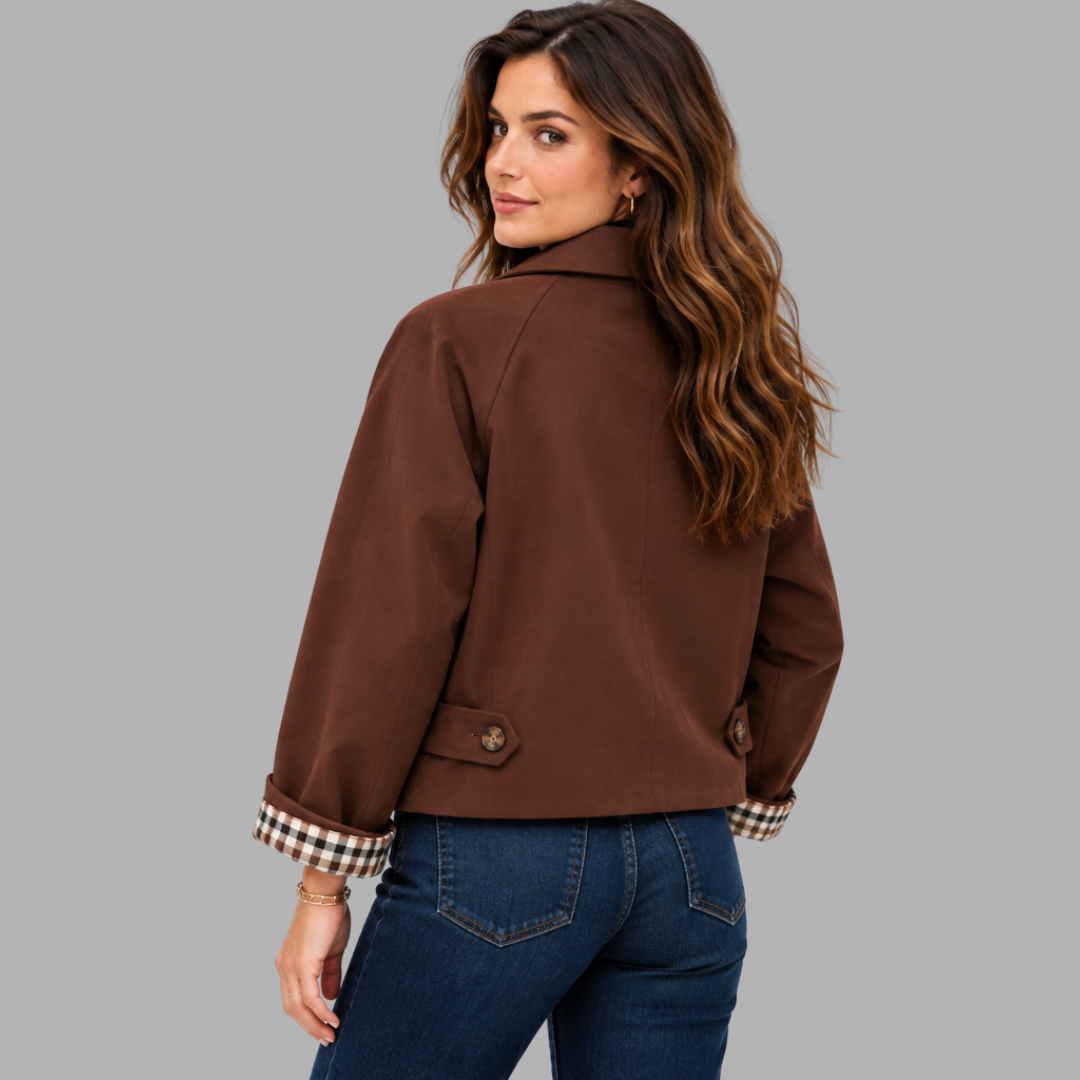 Cropped Plaid-Lined Trench Jacket