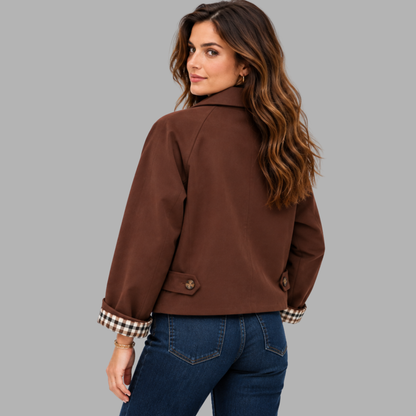 Cropped Plaid-Lined Trench Jacket