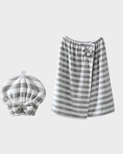 Plus Size Adjustable Bath Skirt & Quick-Dry Cap Set